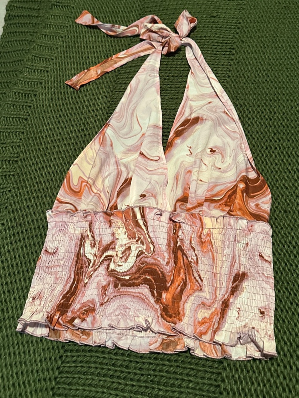 Sweet Rain Pink & Rust Marble Halter Crop Top